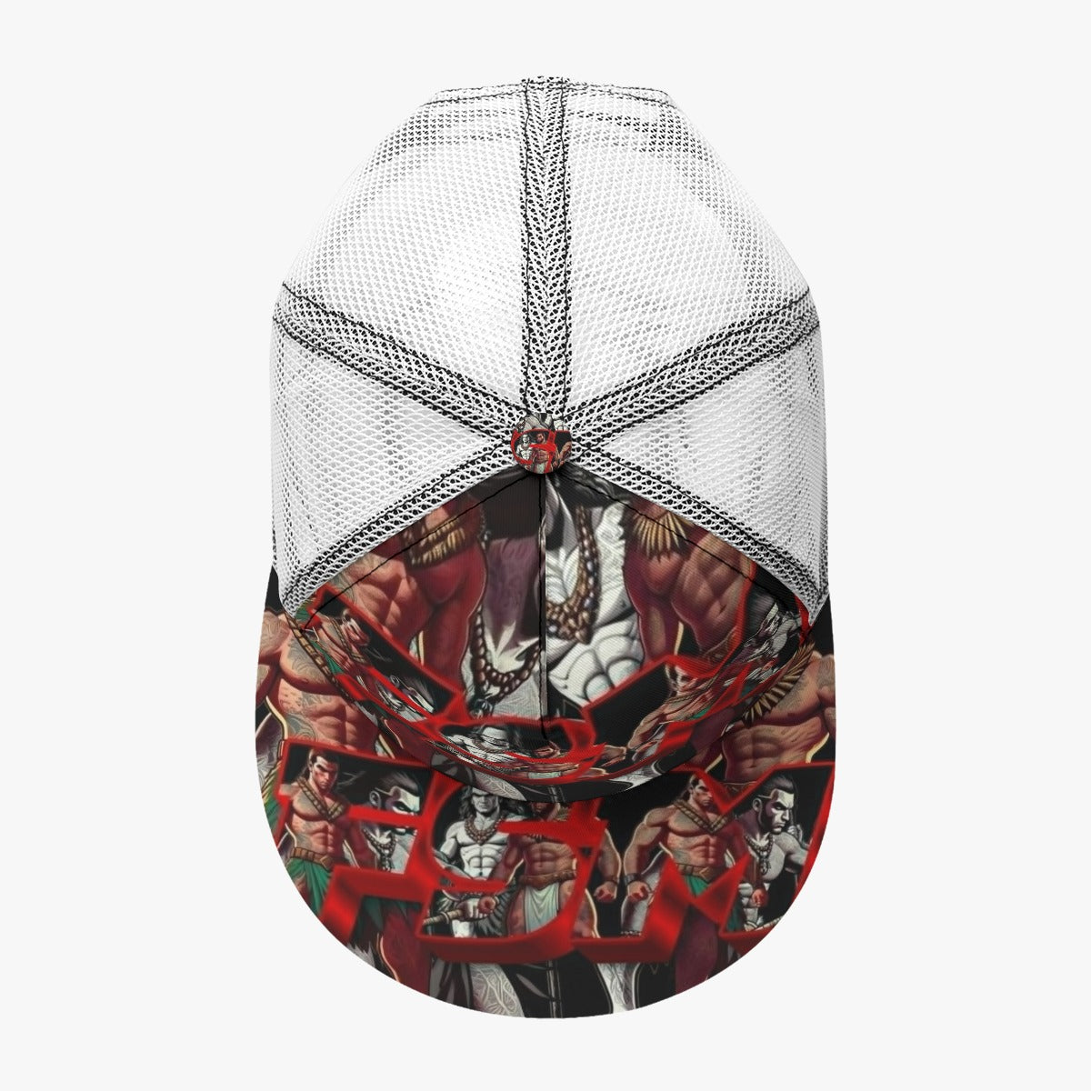 All-Over Print Black Buckle Flat-brimmed Mesh Cap With Box