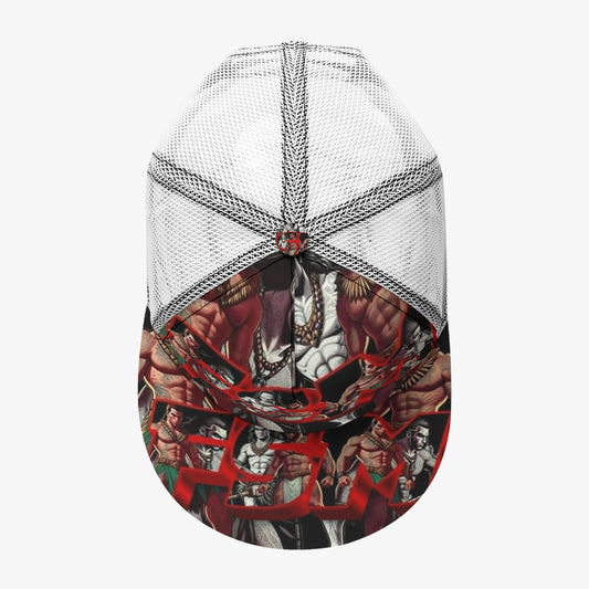 All-Over Print Black Buckle Flat-brimmed Mesh Cap With Box