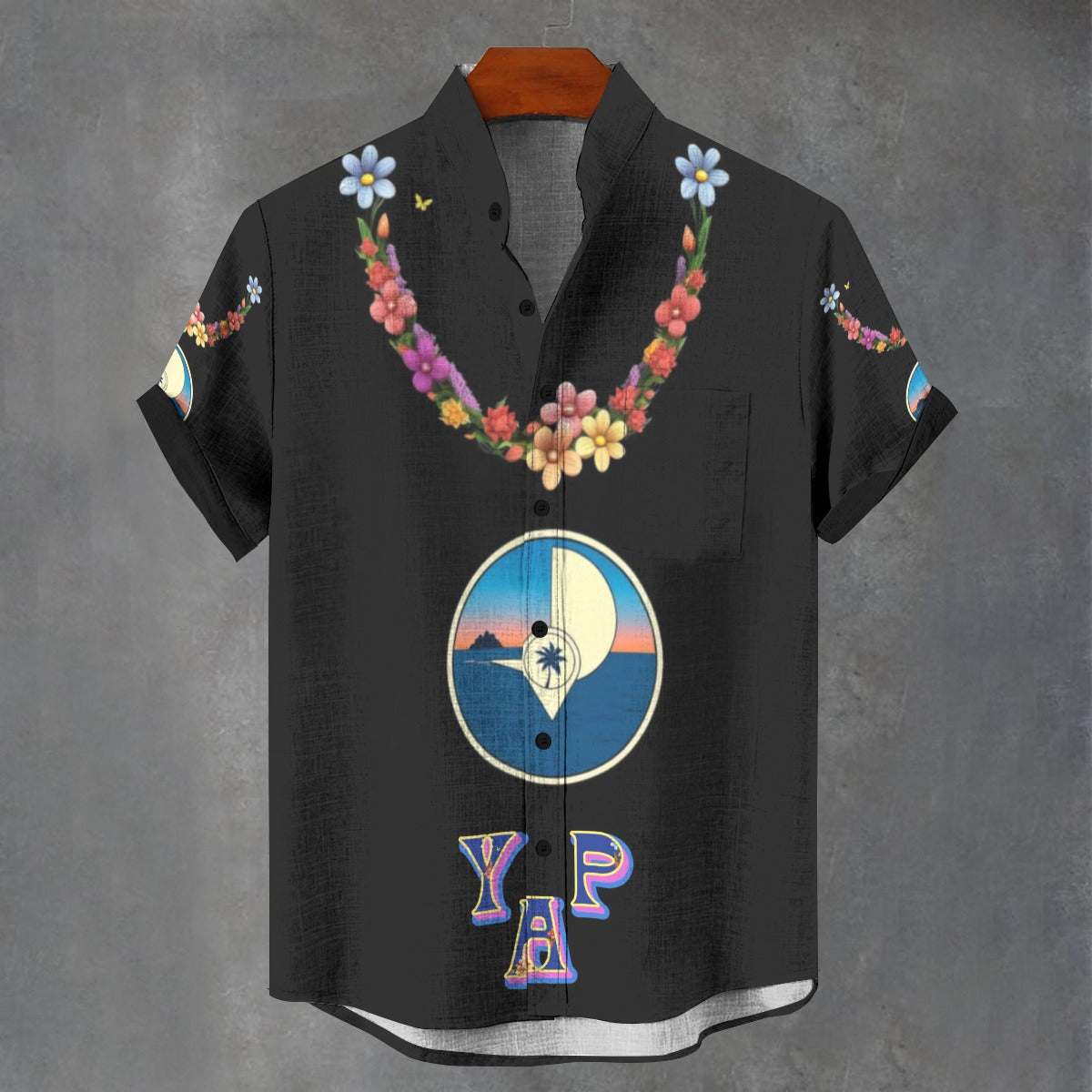 All-Over Print Men's Stand Collar Shirt|110GSM Imitation Flax
