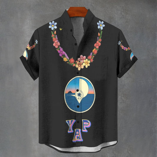 All-Over Print Men's Stand Collar Shirt|110GSM Imitation Flax