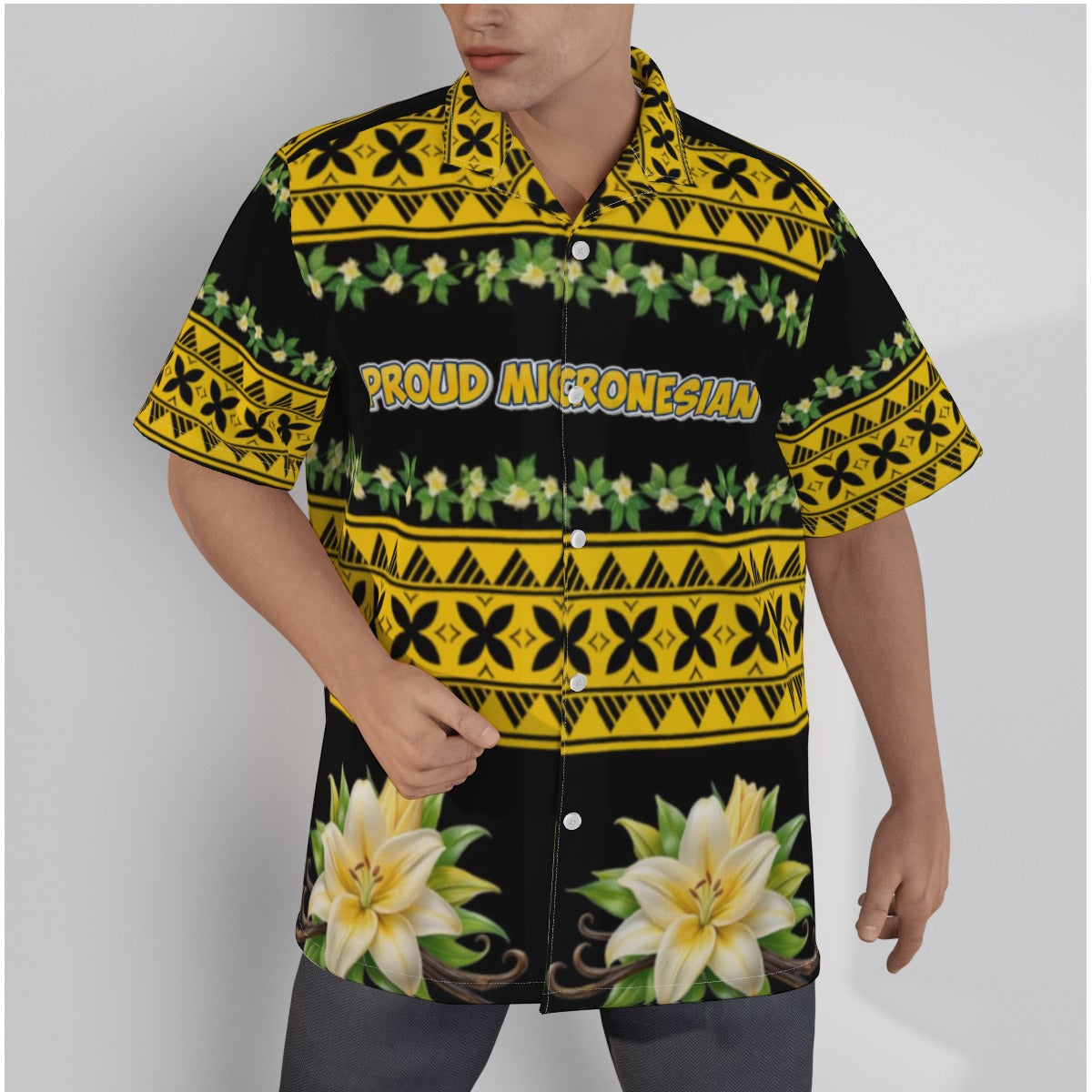All-Over Print Men's Hawaiian Shirt With Button Closure