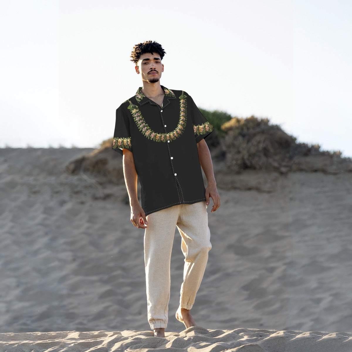 All-Over Print Men's Hawaiian Shirt With Button Closure