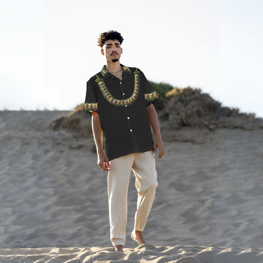 All-Over Print Men's Hawaiian Shirt With Button Closure