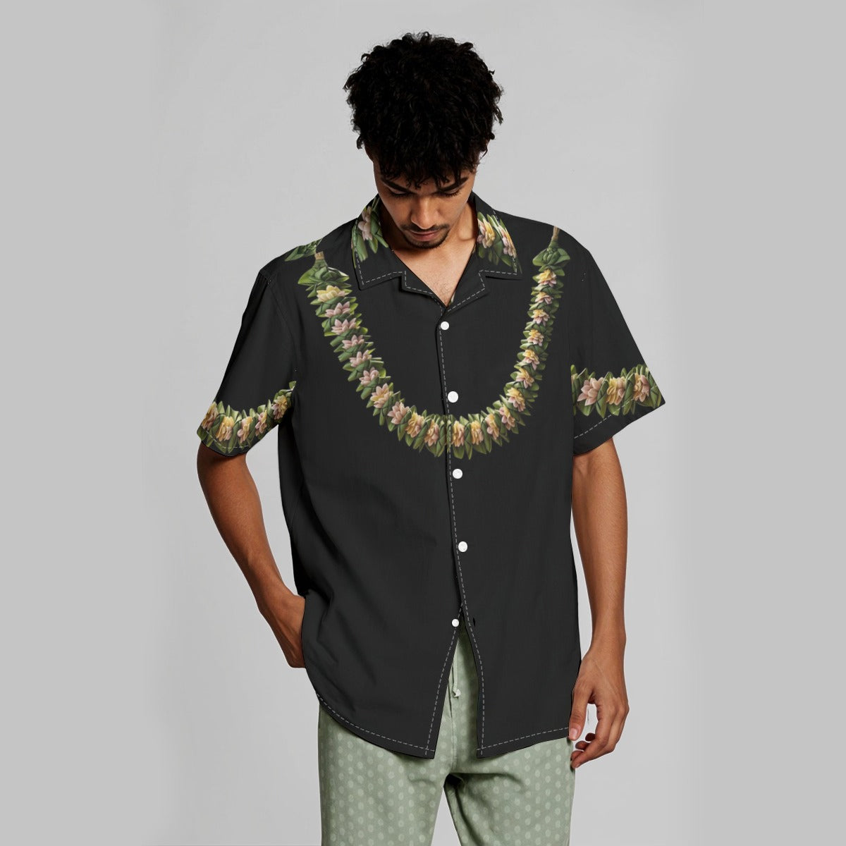 All-Over Print Men's Hawaiian Shirt With Button Closure