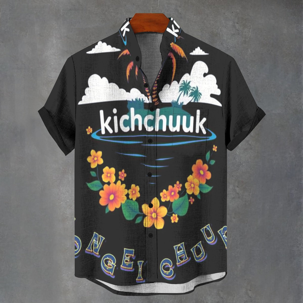 All-Over Print Men's Stand Collar Shirt|110GSM Imitation Flax