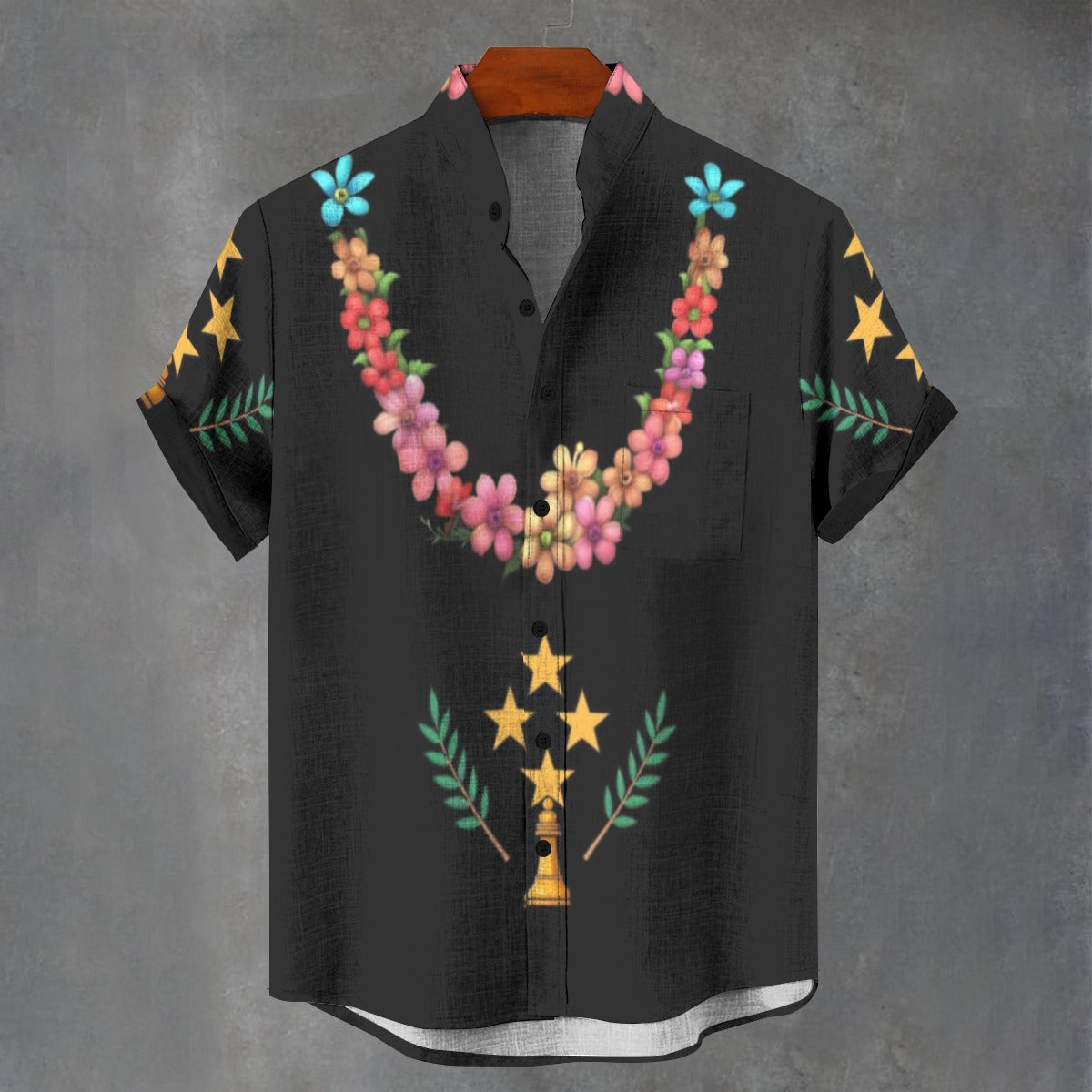 All-Over Print Men's Stand Collar Shirt|110GSM Imitation Flax
